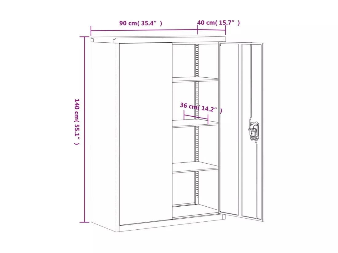 Armoire de bureau 90x40x140 cm Acier Gris