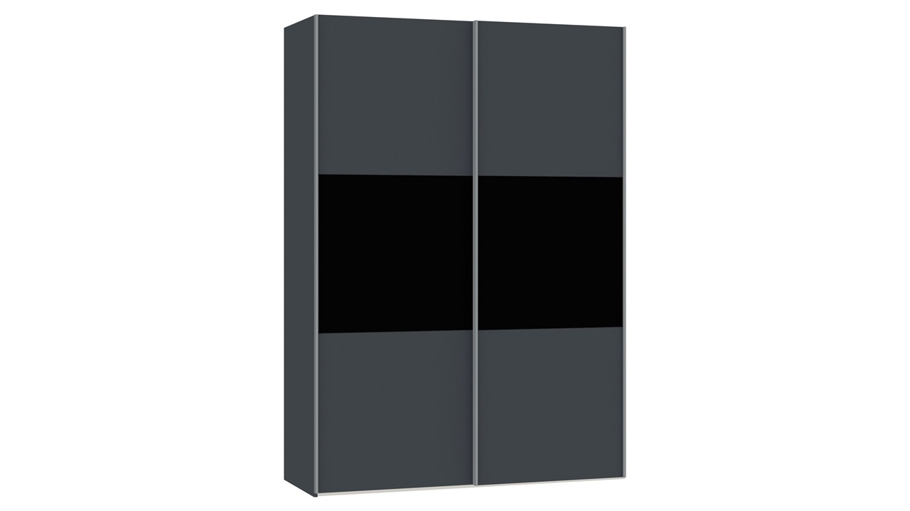 Schuifdeurkast Kixx met hout- en glaspanelen donkergrijs/zwartglas