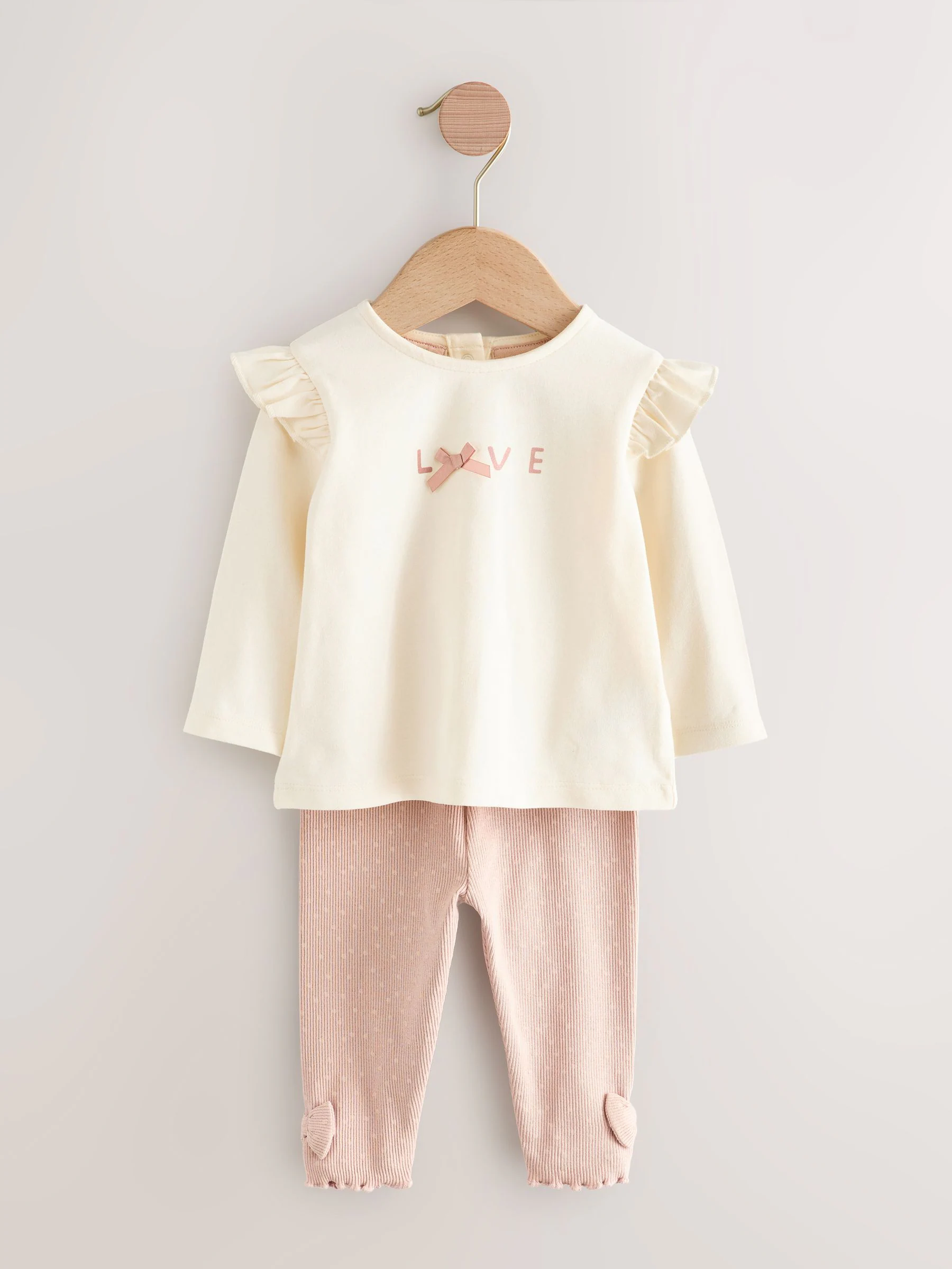 Roze/crème - 3 -delige babyset met bontgilet, top en leggings (0mnd -2jr)
