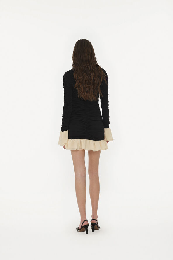 ROTATE Birger Christensen MINI RUCHED LS DRESS 1000 black comb.