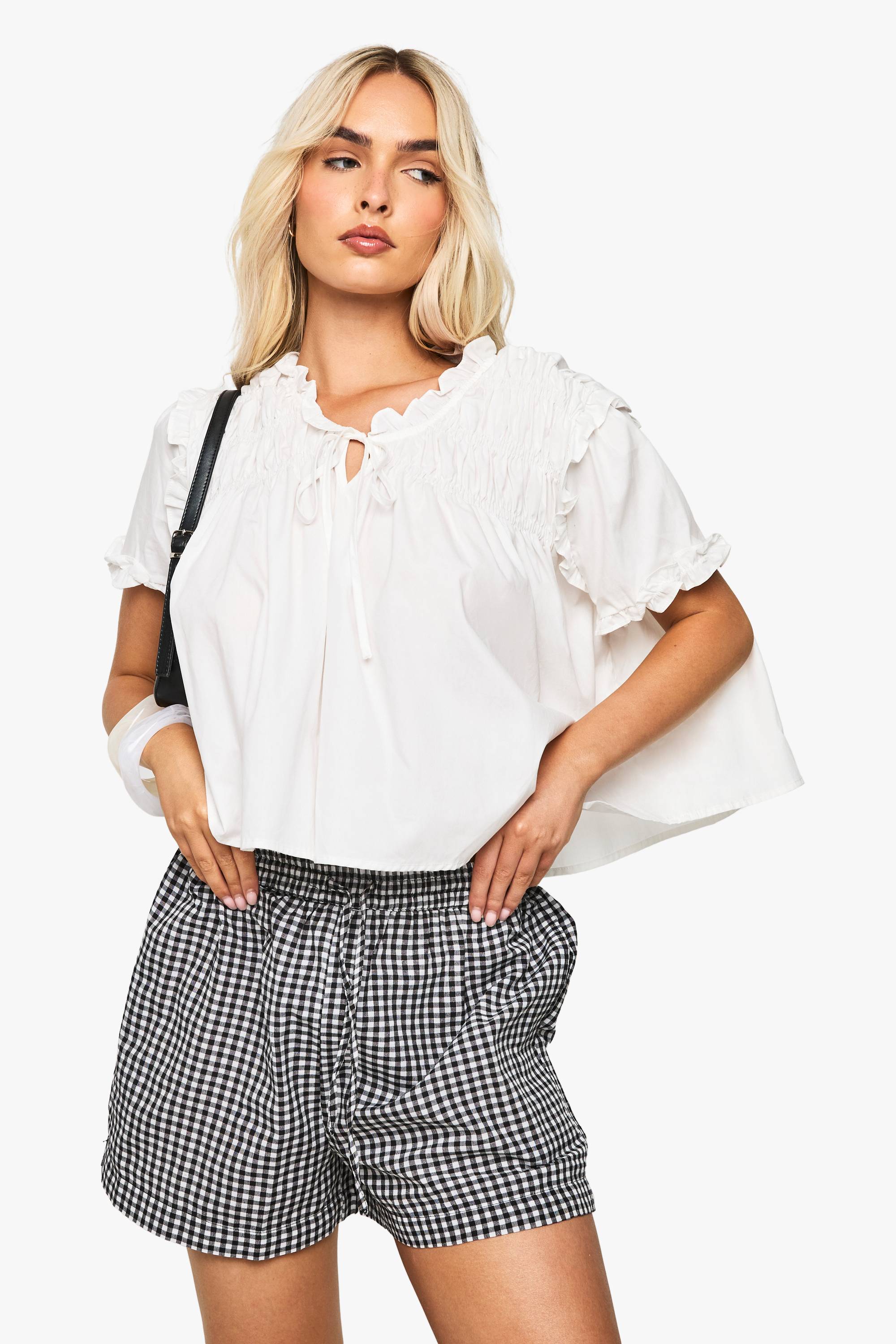 boohoo Haut smock en popeline froncé
