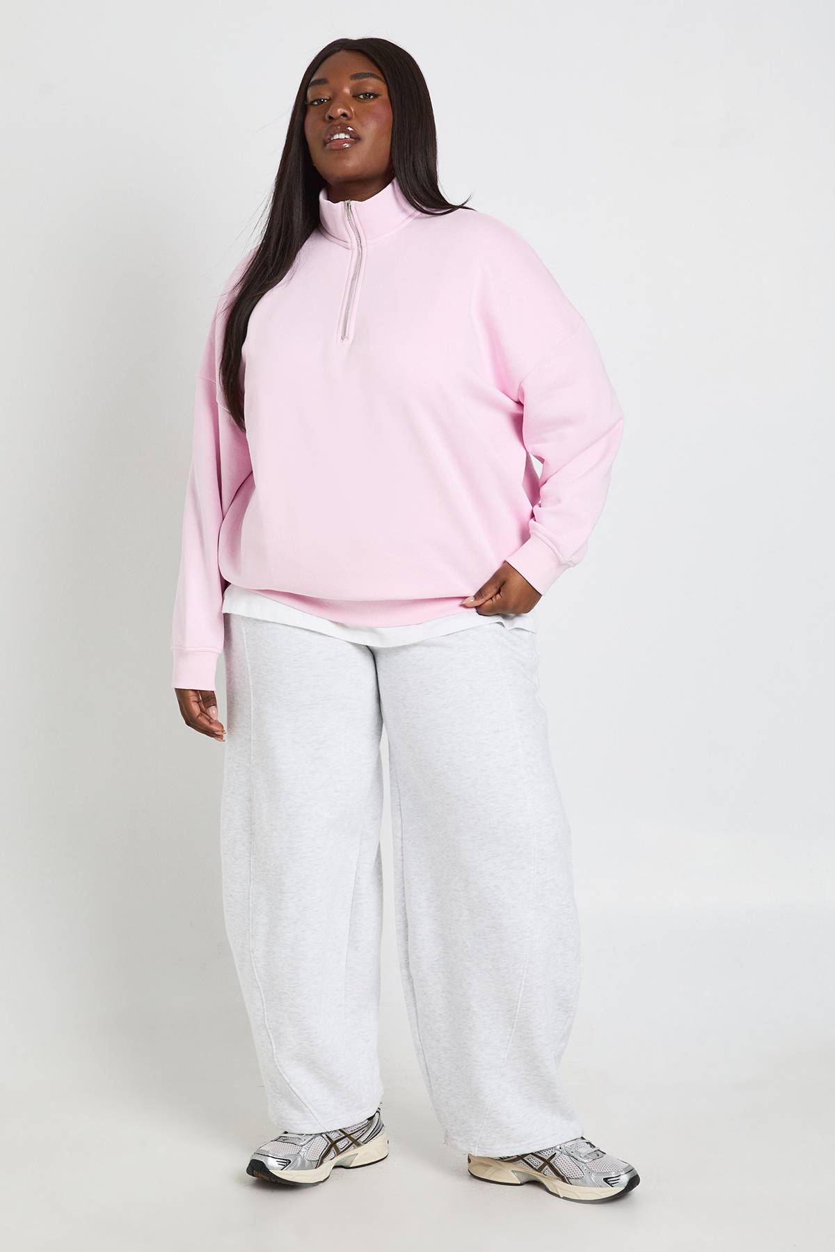 boohoo Sweat-shirt Grande Taille Col Montant Demi-zippé Coupe Oversize