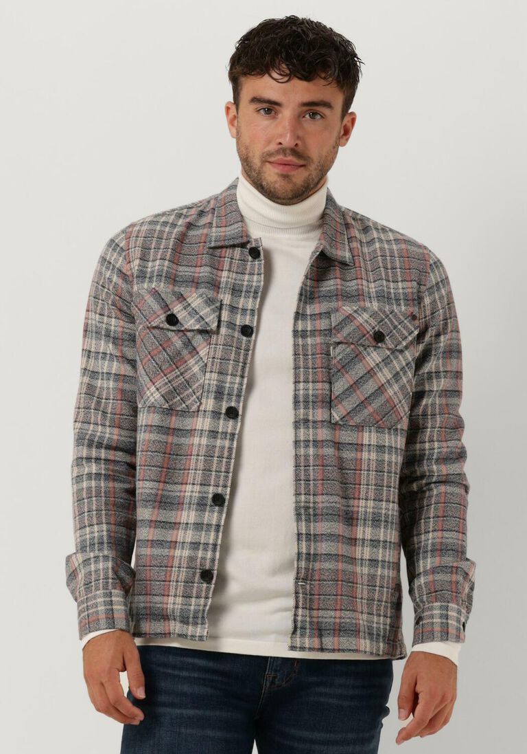 CAST IRON blauwe cast iron overshirt long sleeve shirt mouline check shirtjacket