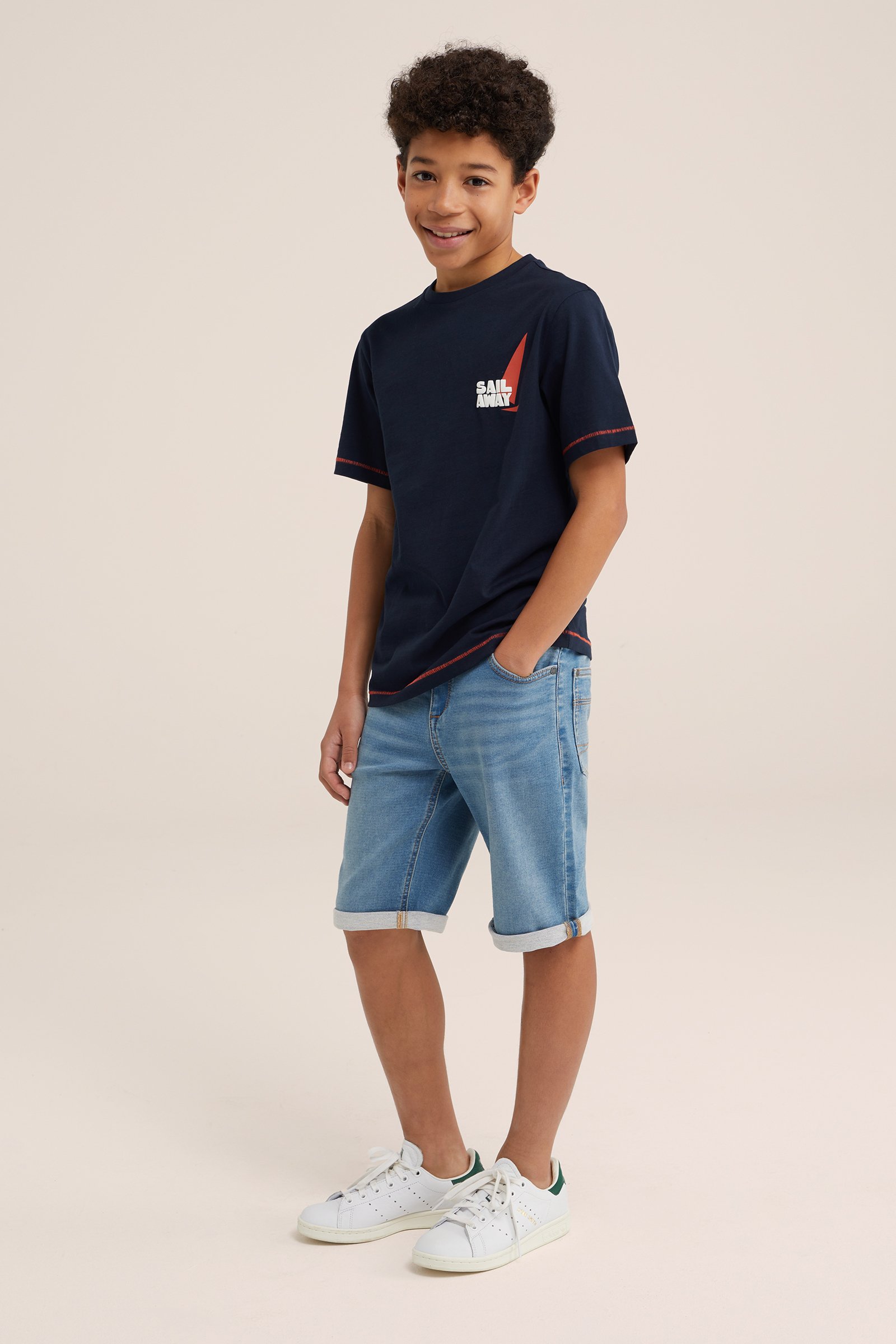 Jongens slim fit denimshort van jog denim Blue Ridge Blauw