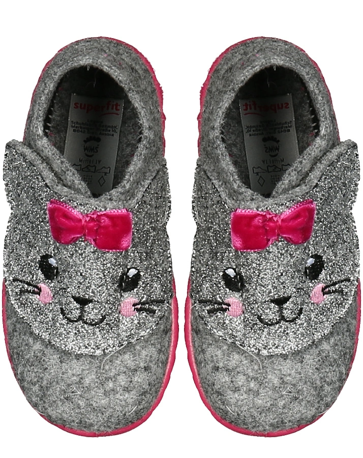 Filz-Hausschuhe HAPPY CAT mit Glitzer in grau