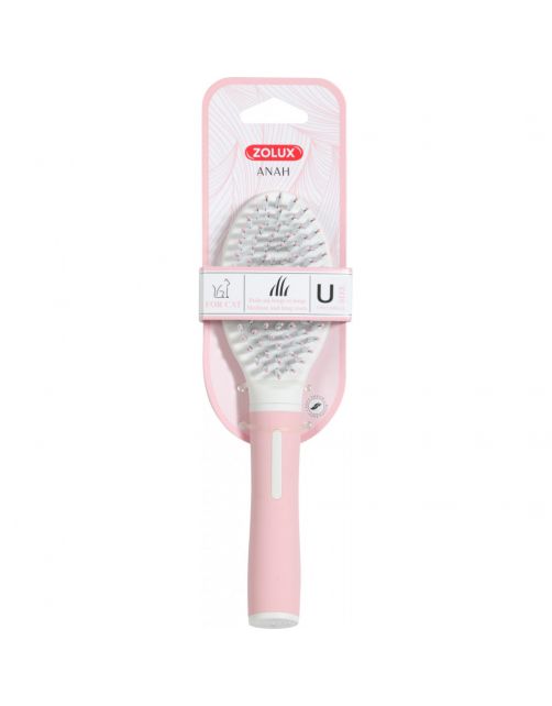 Zolux Anah Cat Borstel - Kattenvachtborstel - 3.5x5.5x21 cm Pink Wit For Cat. Medium And Long Coats
