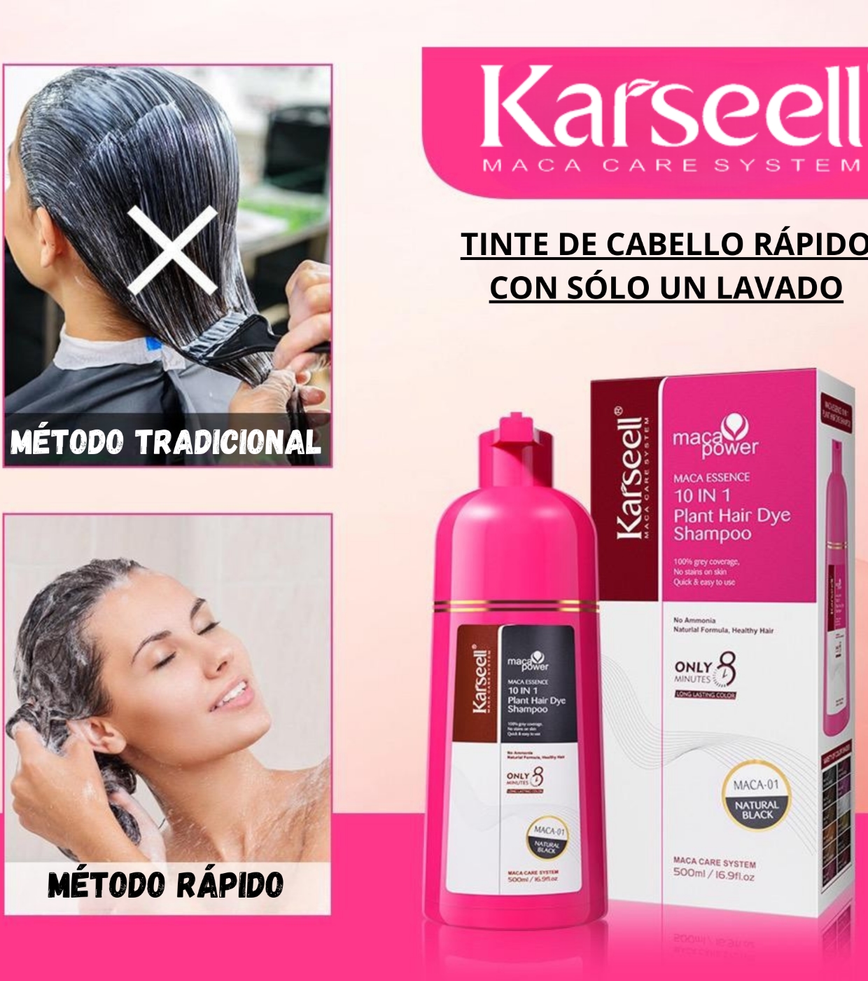Karseell - Shampoo de Tintura 10 em 1 - Preto