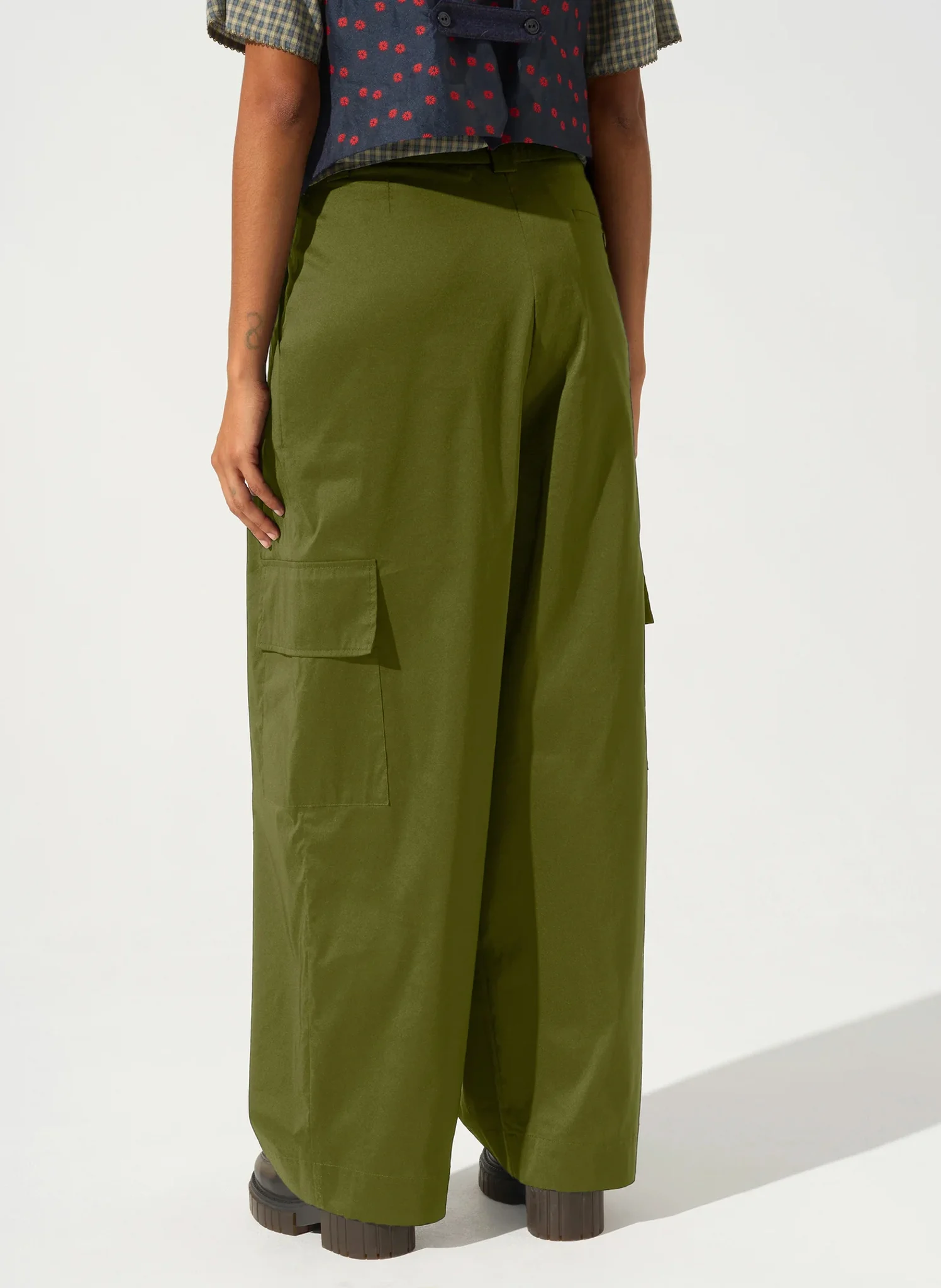 Pantalon large en coton mélangé | Vert
