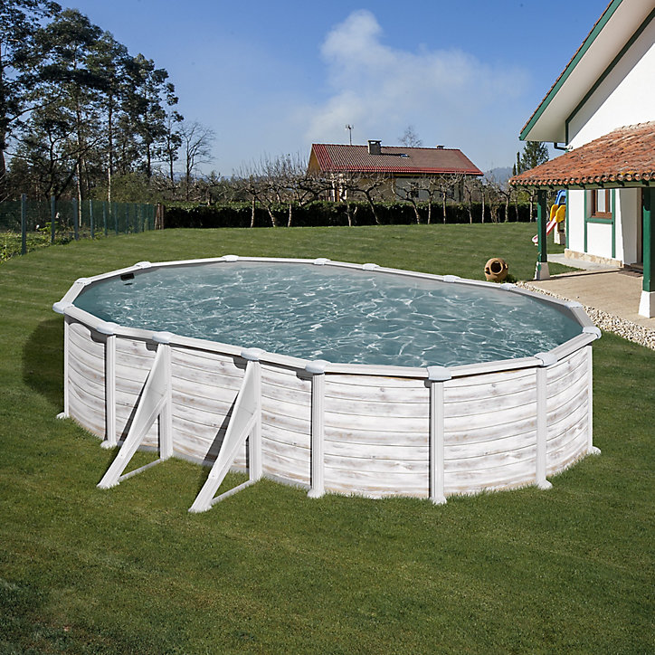 Piscine hors sol acier aspect bois Gré Groenland 6,34 x 3,99 x h.1,32 m