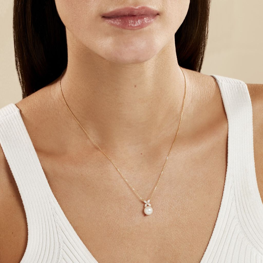 Collier Norah Or Jaune Perle De Culture Et Oxyde De Zirconium