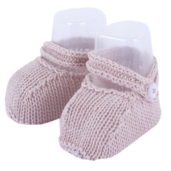 Chicco 1 Par Babuchas de Tricot com Botão Rosa