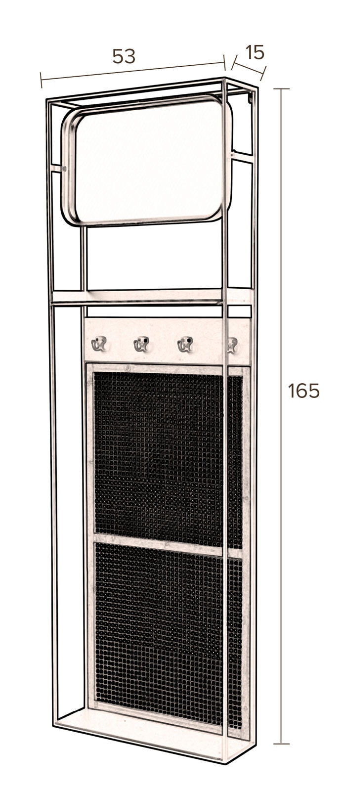 zuiver Spiegelgarderobe LANGRES 53 x 165 cm Rattan