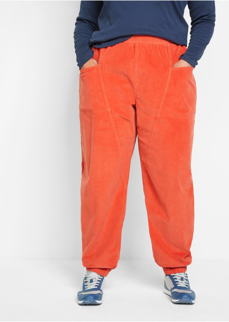 Pantalon confortable en velours côtelé avec grandes poches et taille élastiquée