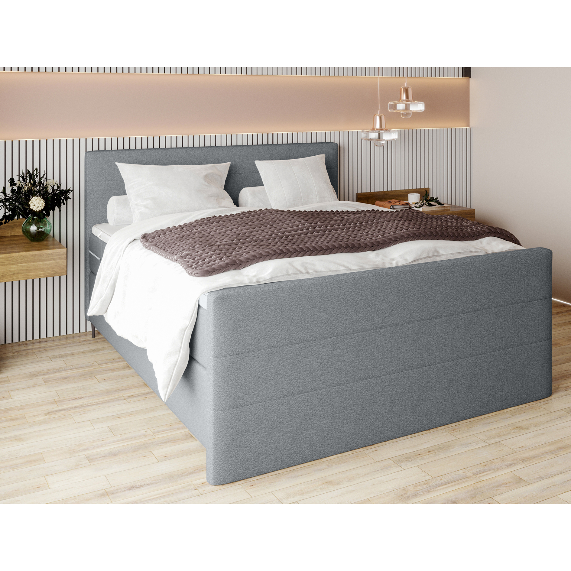 Boxspringbett - dunkelgrau - inklusive Topper - 180x200 cm