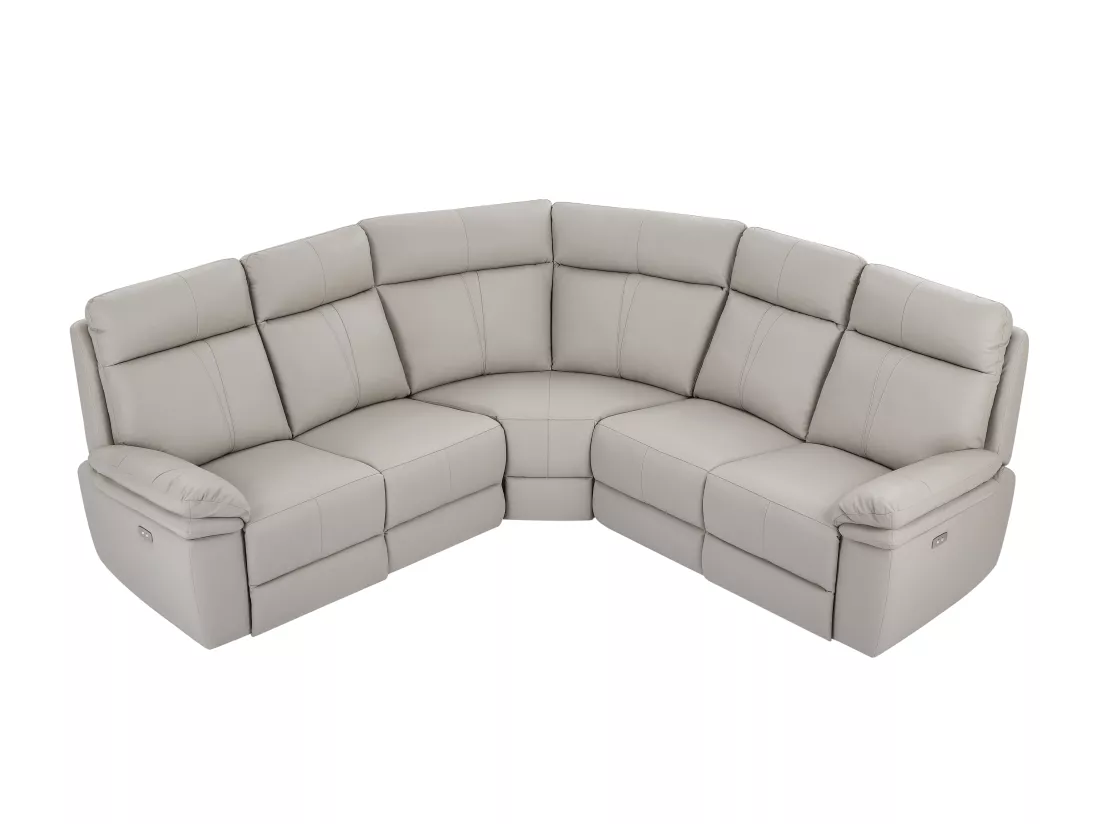 Canapé d'angle relax électrique en cuir gris clair MESOLA