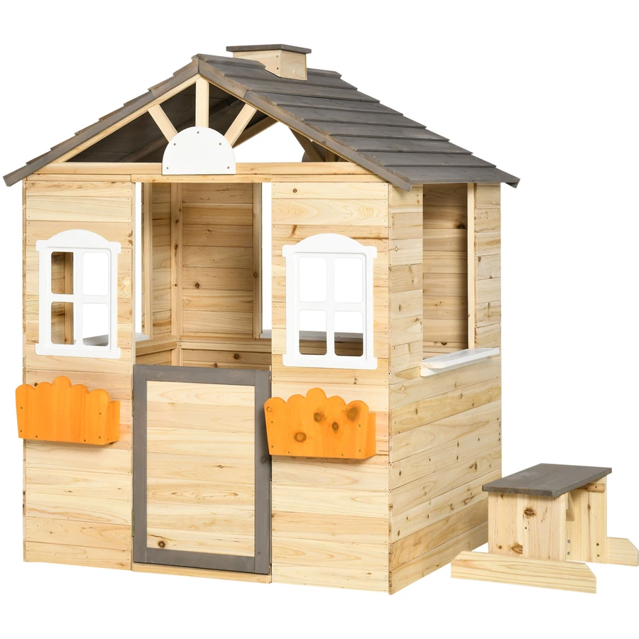Outsunny Kinderspielhaus mit Blumentopfhalter bunt