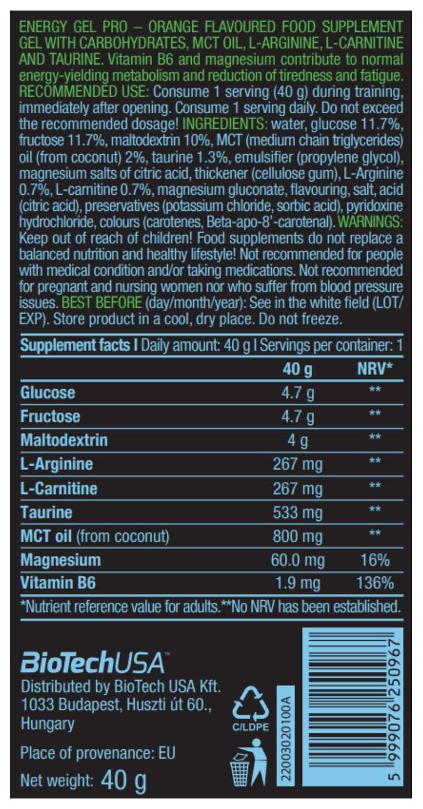 Biotech USA Energy Gel Pro 40g
