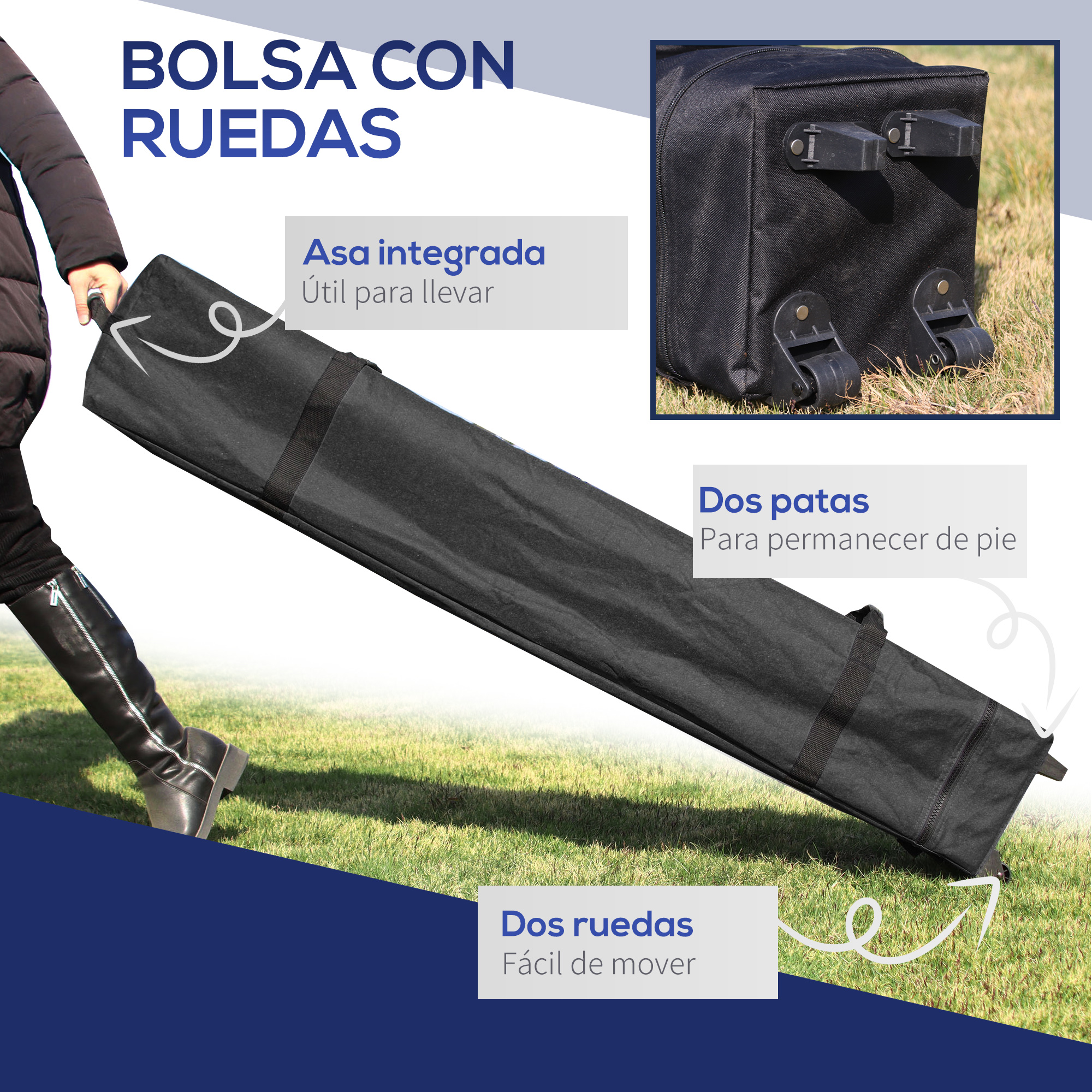 Gazebo dobrável Outsunny 2,5x2,5x2,68 m, tenda de jardim com proteção UV 50+, altura ajustável, 4 sacos de areia e bolsa de transporte para camping, festas e pátios. Cor azul.