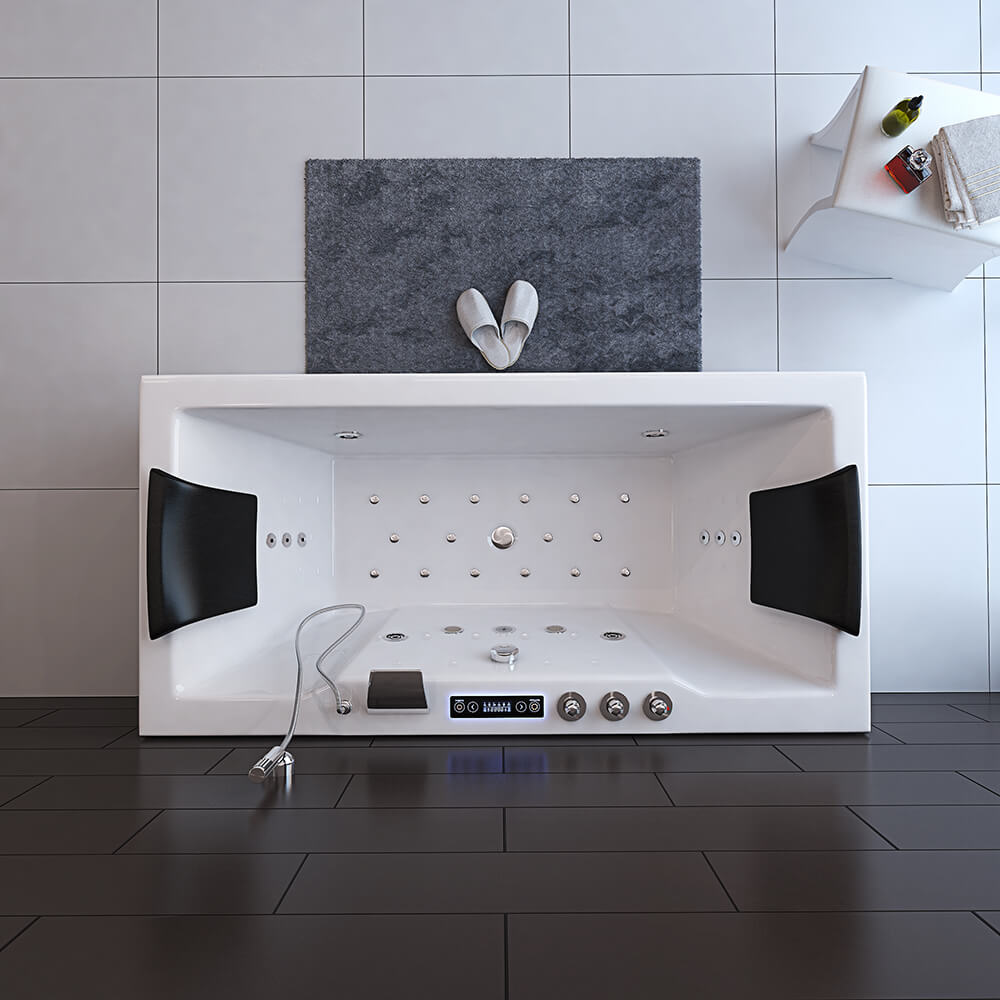 Home Deluxe - Whirlpool - LAGUNA M PURE - Wit, Afmetingen: 180 x 90 x 55 cm - incl. radio, verwarming en lichttherapie | Whirlpoolbad voor 2 personen, binnenbad