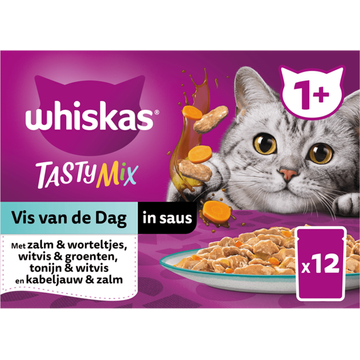 Whiskas 1+ Kattenvoer - Tasty Mix - Vis in saus - maaltijdzakjes 12x85g