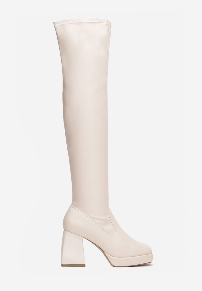 Bottes haute à talon carré beige Enixia
