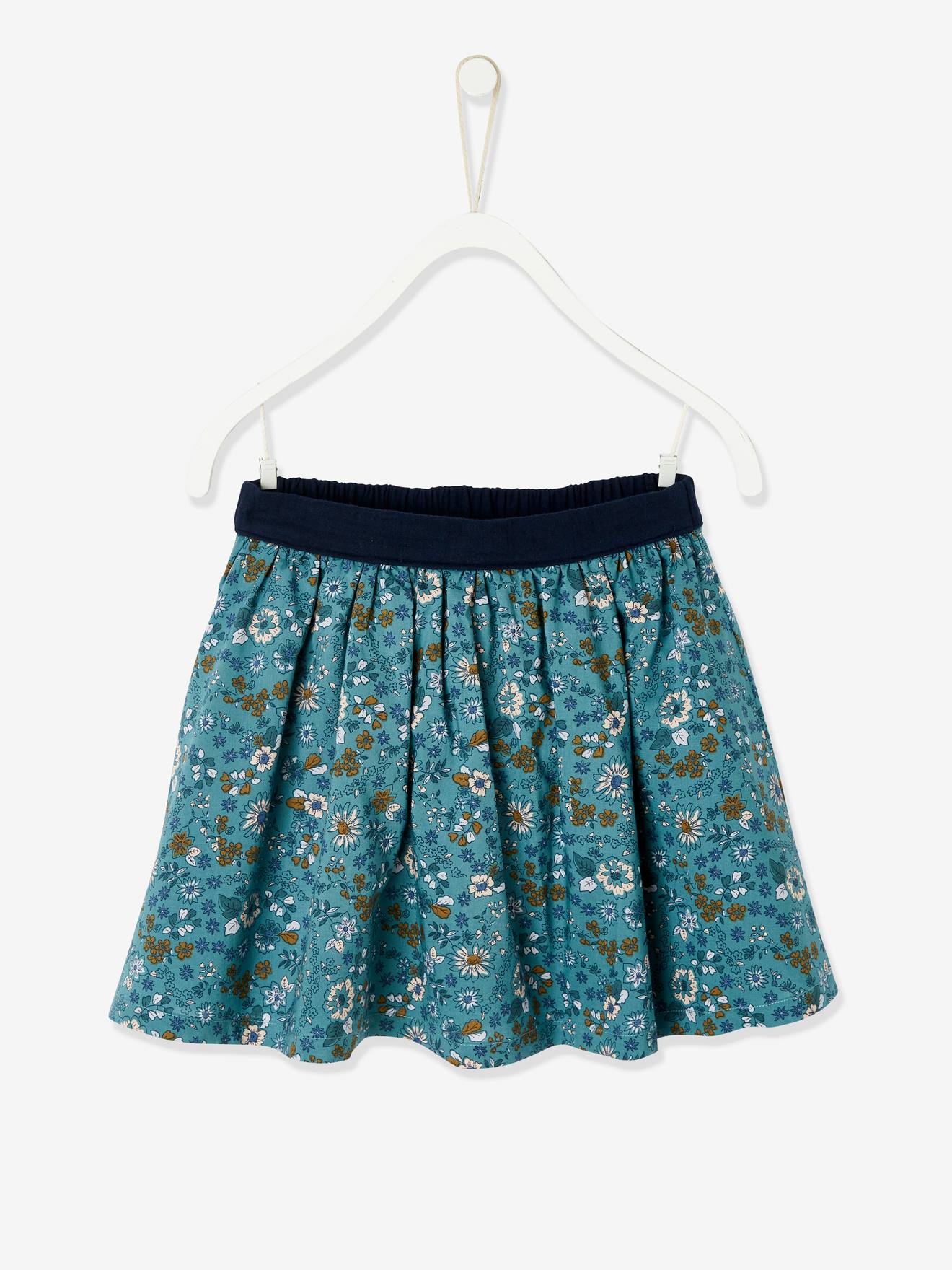 Saia reversível, lisa ou com estampa floral, para meninas, marrom claro liso