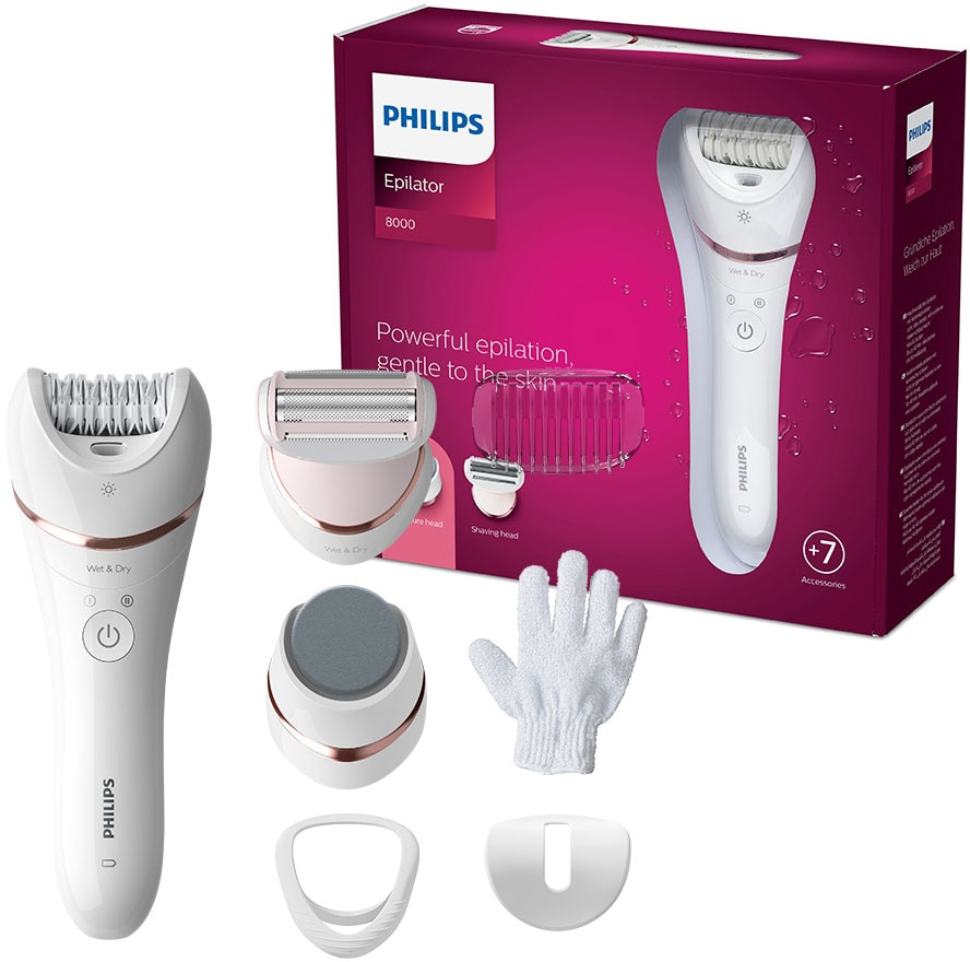 Philips Epilierer »Satinelle Advanced Series 8000« 6 Stk. Aufsätze Nass- und Trockenepilierer, mit 2 Geschwindigkeitsstufen