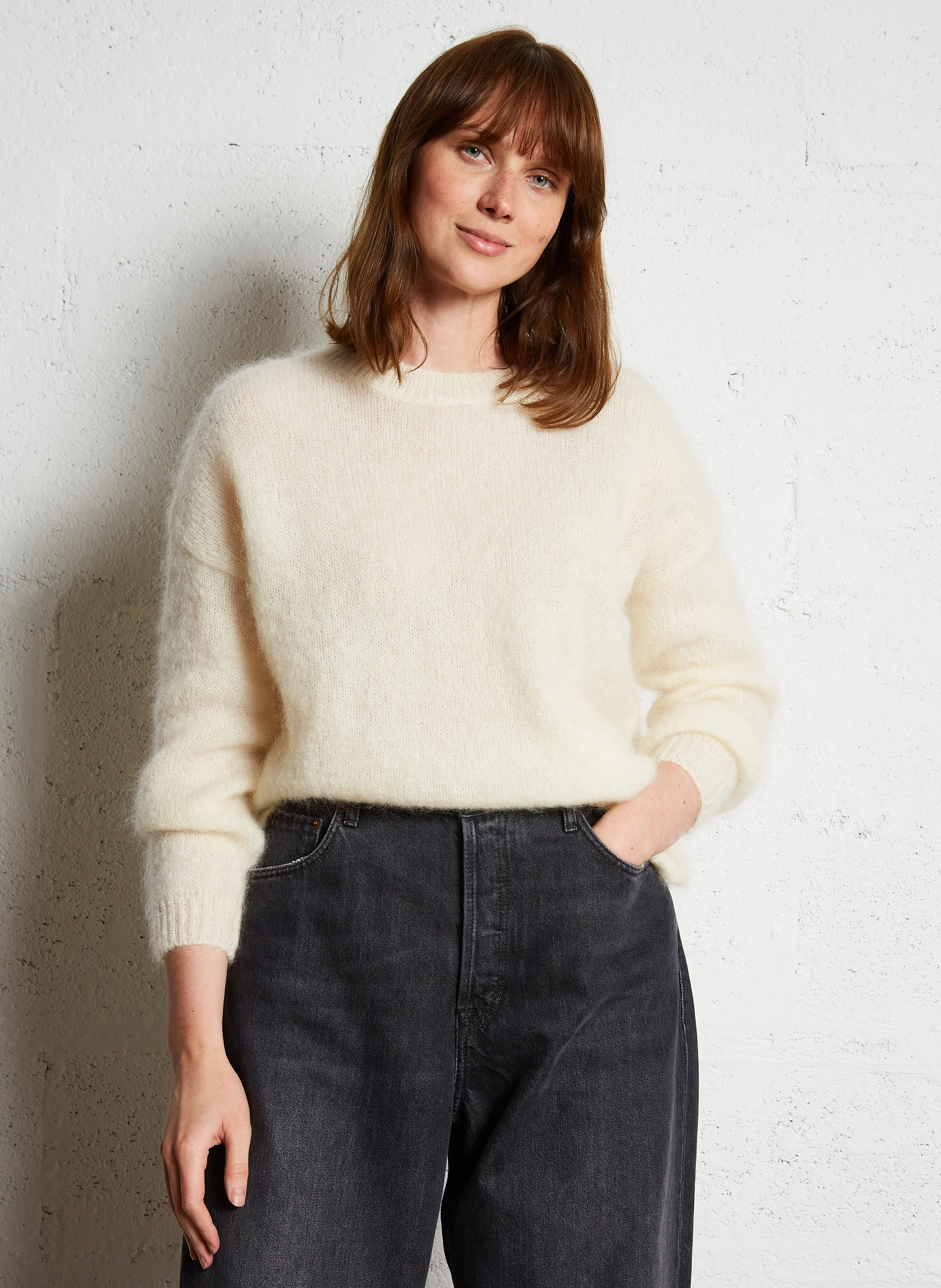 ALYRA - Pull col rond en laine mélangée | Blanc