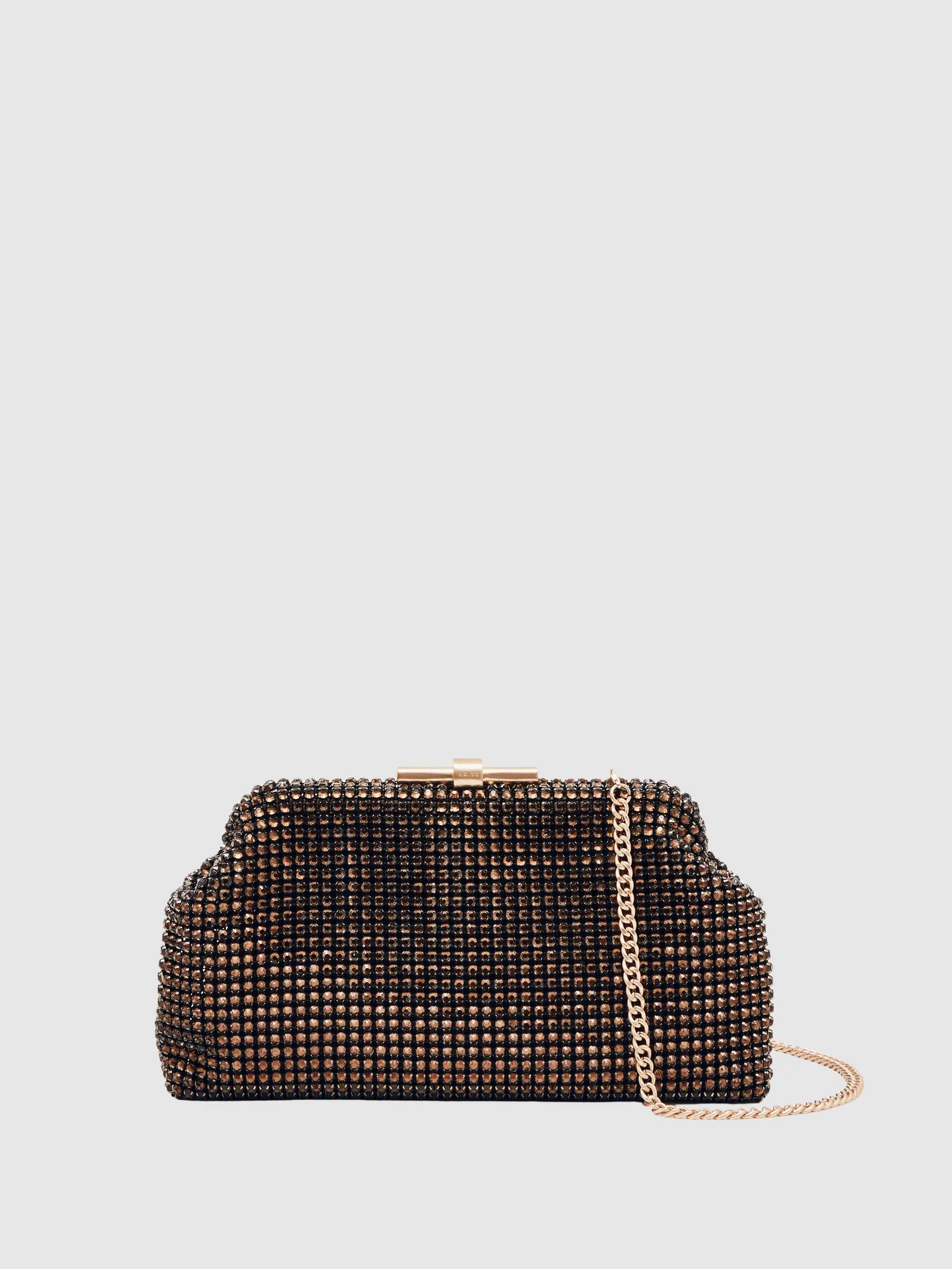 Chocoladebruin - Reiss versierde Adaline clutch