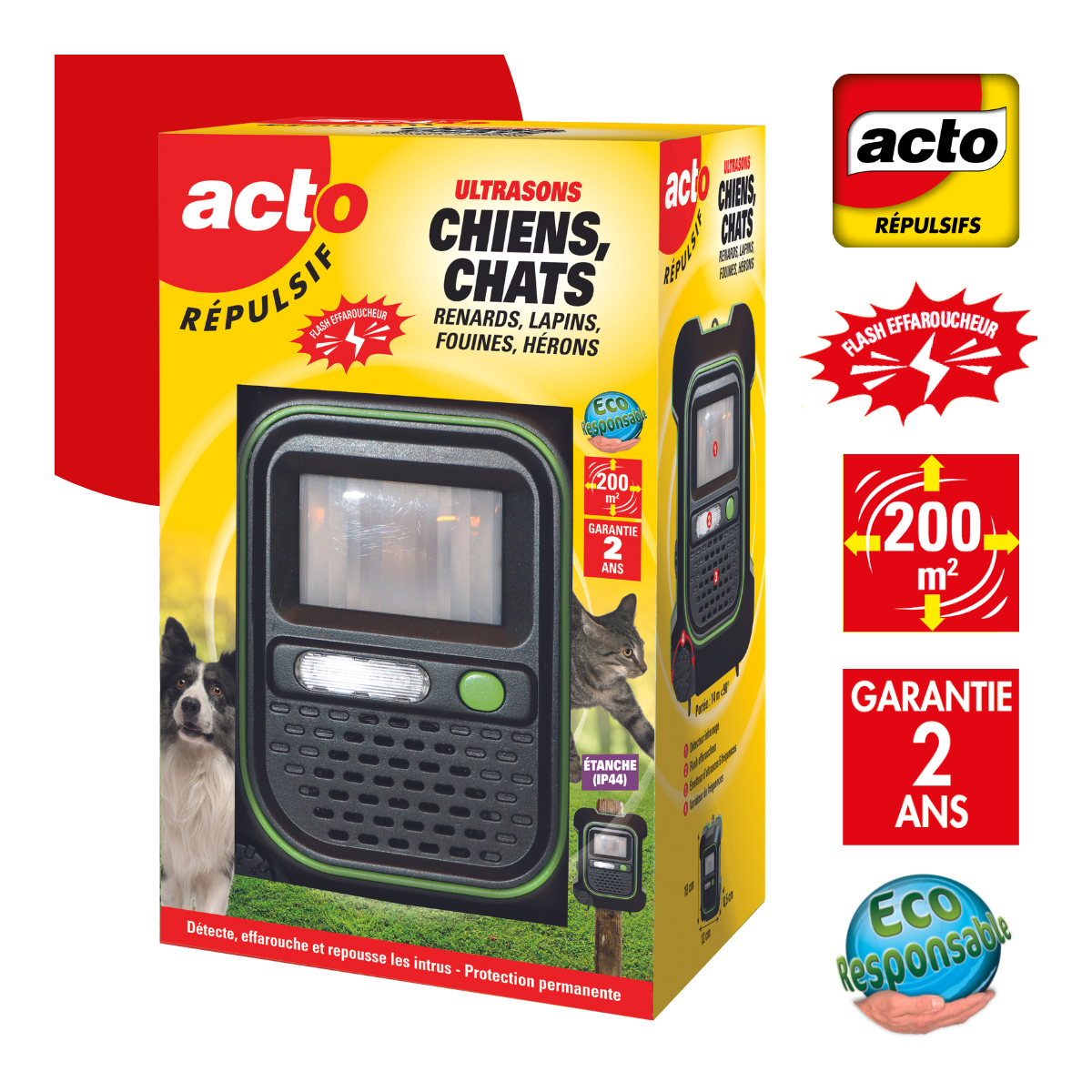 Retro répulsif ultrasons chiens – chats – renards – lapins – fouines - hérons