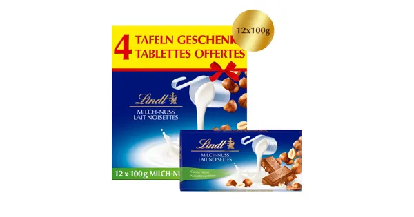 Lindt Tafelschokolade Milch & Nuss 12x100g