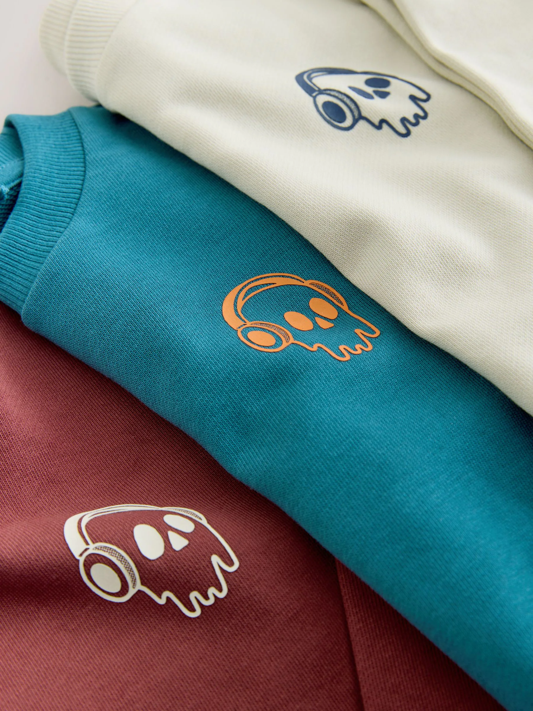 Blauw/bessenkleurig/ecru met print - Verpakking van 3 ruimvallende zware T-shirts met lange mouwen (3-16jr)