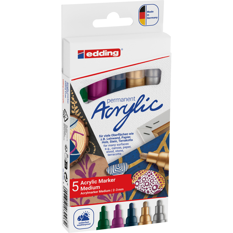 Edding Acrylmarker 5100 medium, metallic, 5 Stück, assortiert