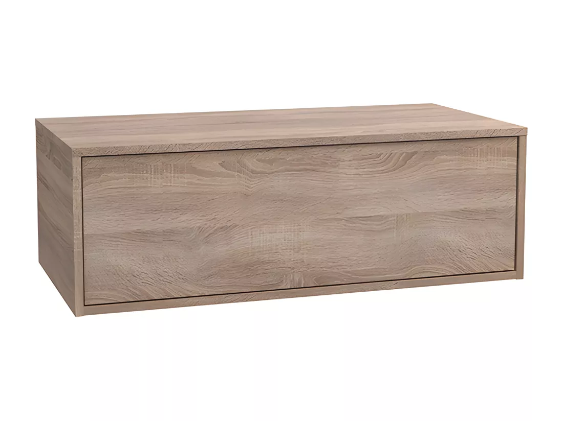 Meuble de salle de bain suspendu vert et naturel clair avec simple vasque carrée et deux tiroirs - 94 cm - TEANA II