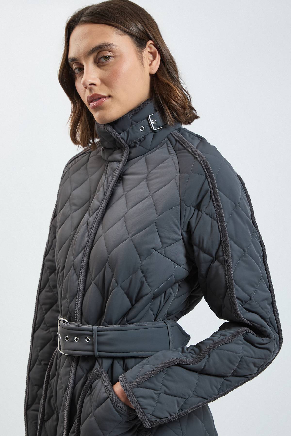 KarenMillen Manteau Long Matelassé À Liseré Petite