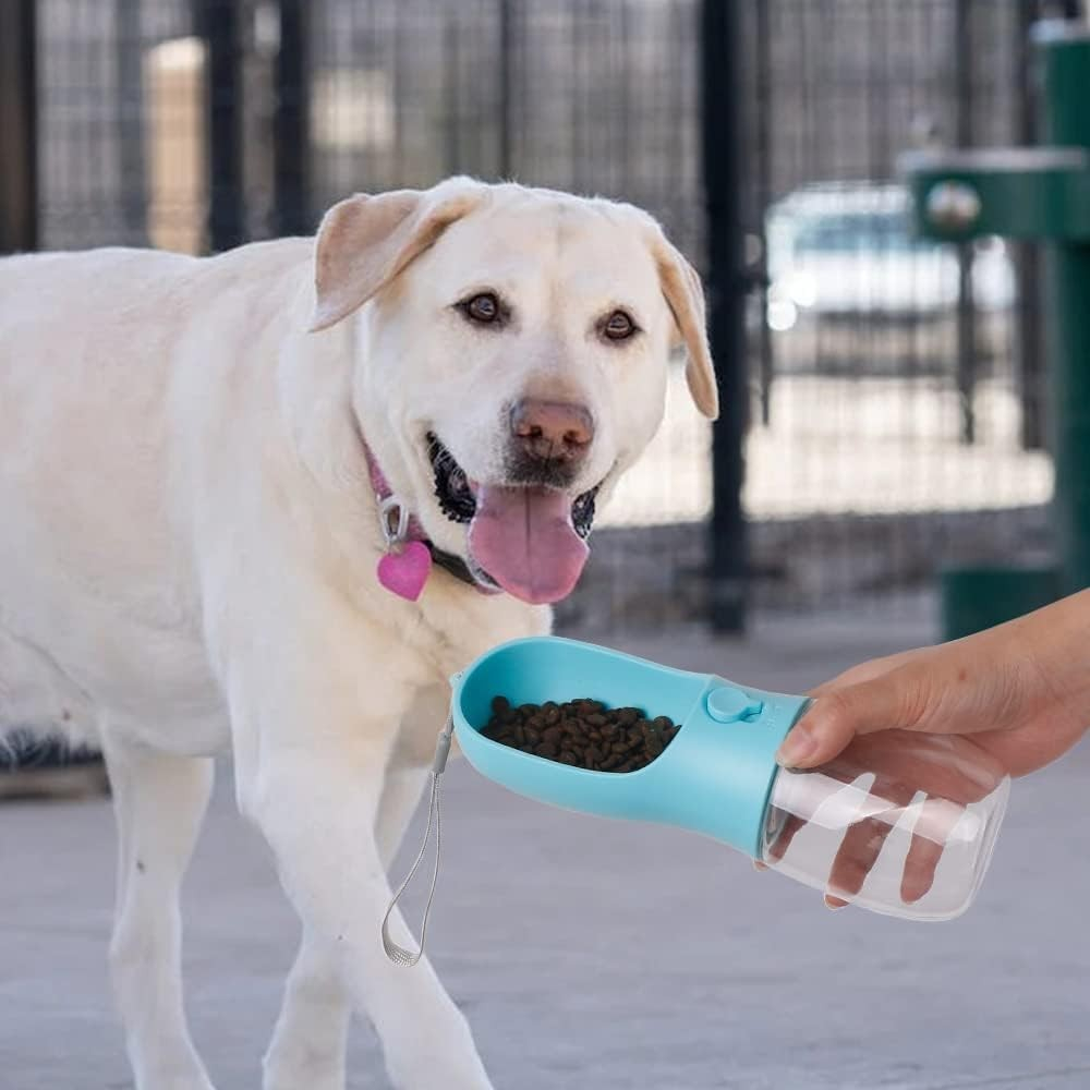 (300ml) 3in1 Portable Haustier Trinkflasche Hunde Leckerli Behälter Wasser / Futter / Kotbeutel Spender - Türkis