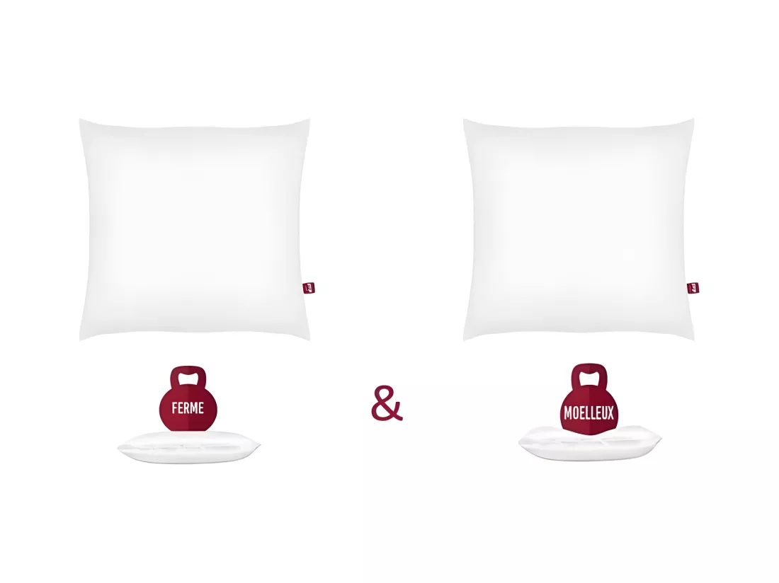 ABEIL Lot de 2 Oreillers DOUBLE CONFORT 100% Coton 60x60cm