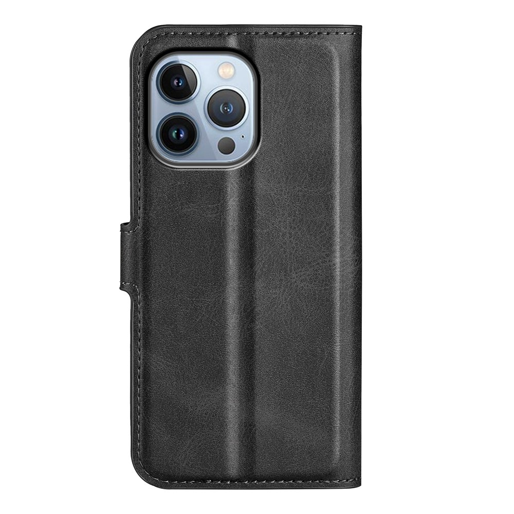iPhone 14 Pro Vintage Leder Tasche Flip Cover - Schwarz