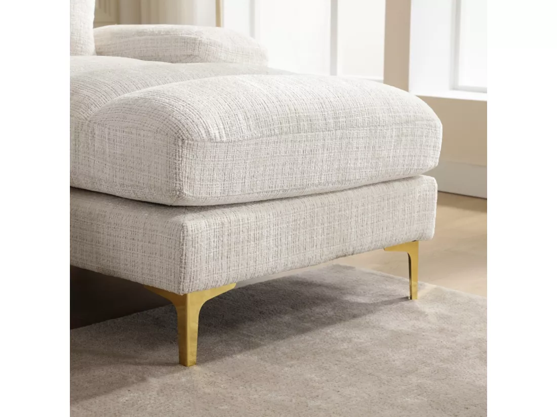 Canapé 4 places d'angle, en tissu chenille, cadre en bois massif, avec oreillers, 272x136x88cm, Beige
