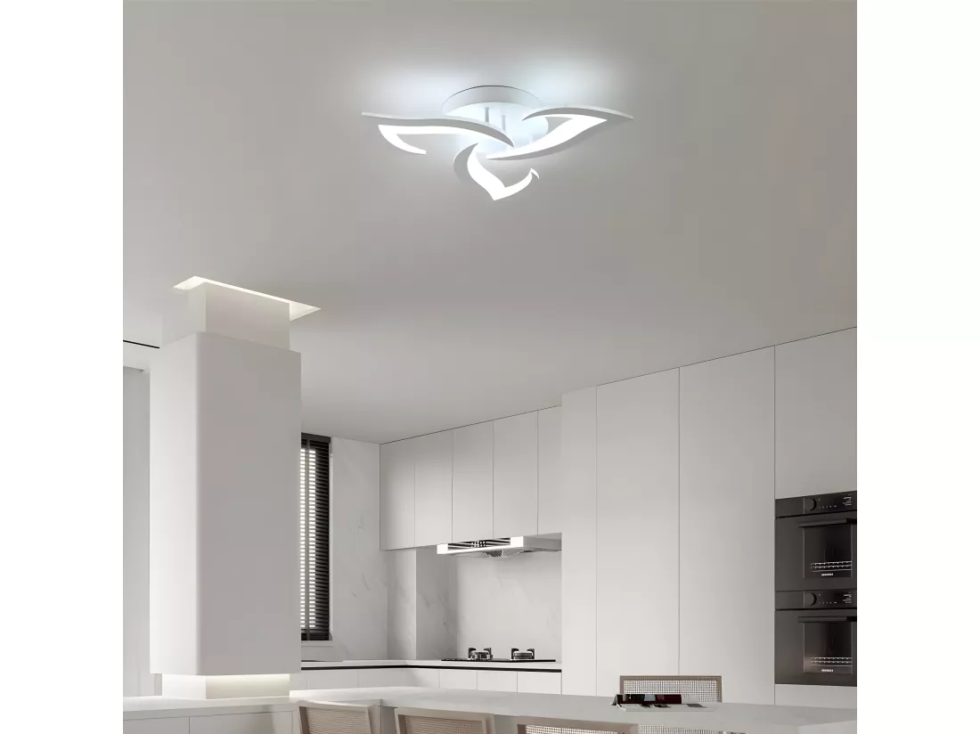 Plafonnier led moderne 3 têtes, 36w 3060lm, 50*50*9.5cm, blanc, acrylique