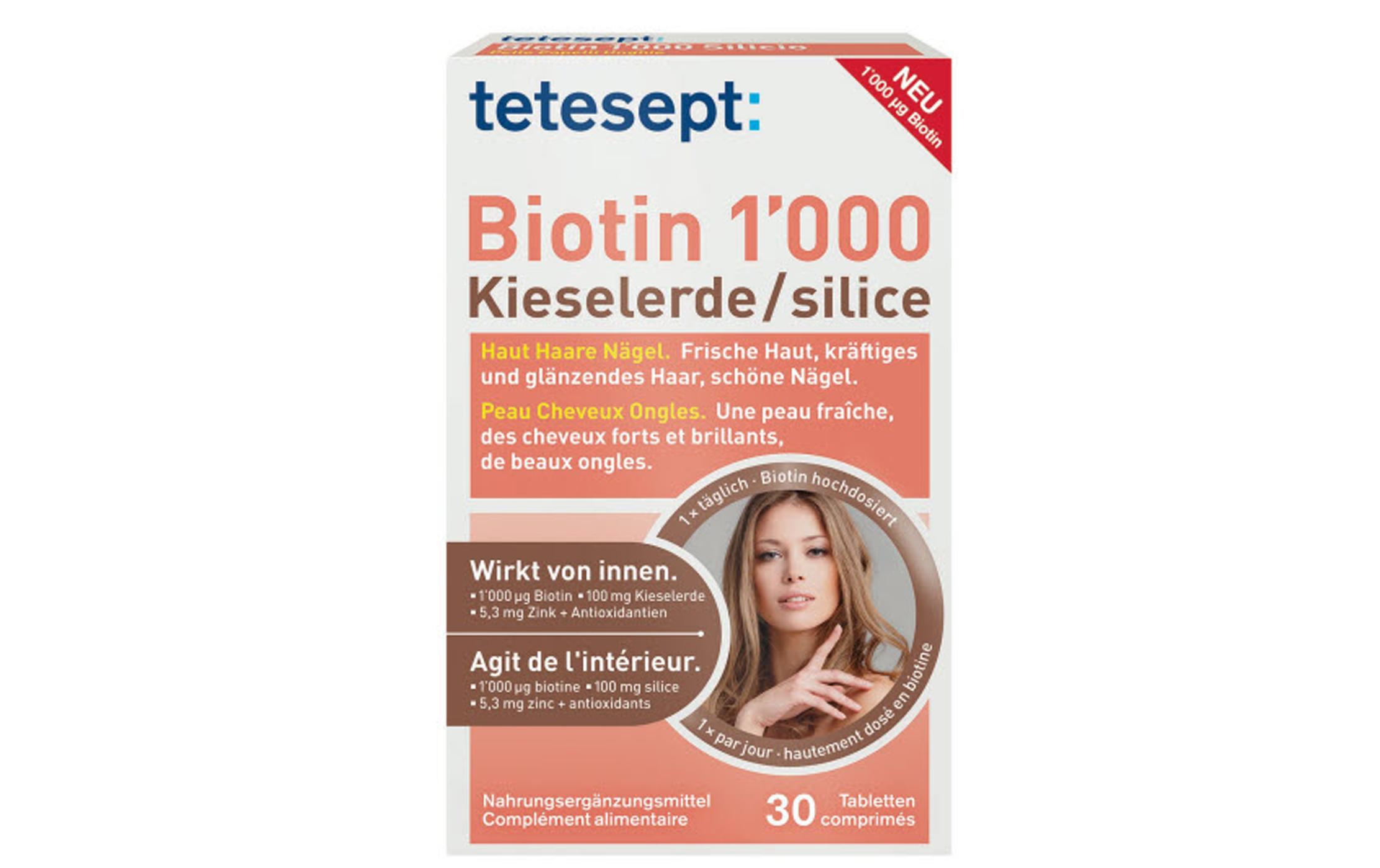 tetesept Biotin 1000 Kieselerde 30 TablettenVegane Nahrungsergänzung für Haut und Haar