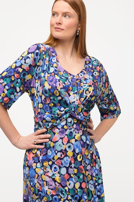 Midikleid, Punkte, V-Ausschnitt, Halbarm