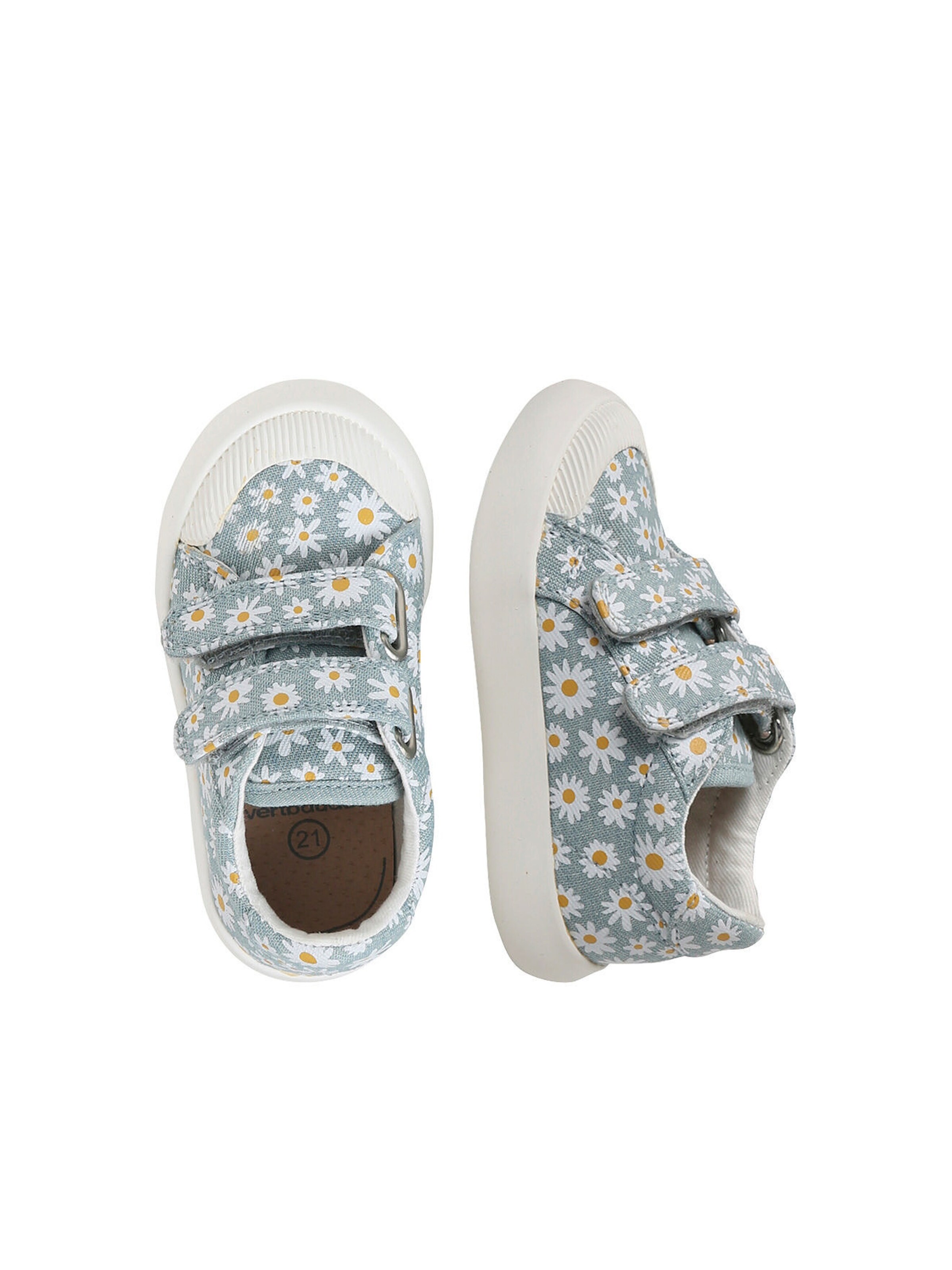 Vertbaudet Mädchen Baby Stoffschuhe, Klett blau bedruckt