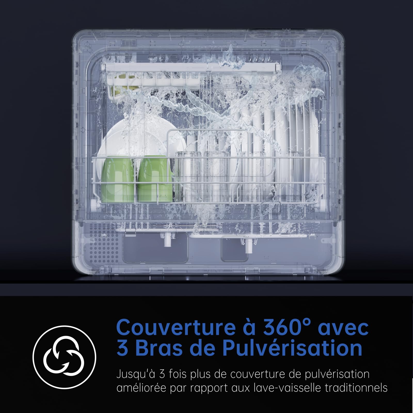 AIRMSEN Lave-vaisselle de Table Mini Lave-vaisselle avec 7+2 Programmes, Fonction Sel Adoucissant Commande Tactile Affichage à LED Réservoir d'Eau 5L,
