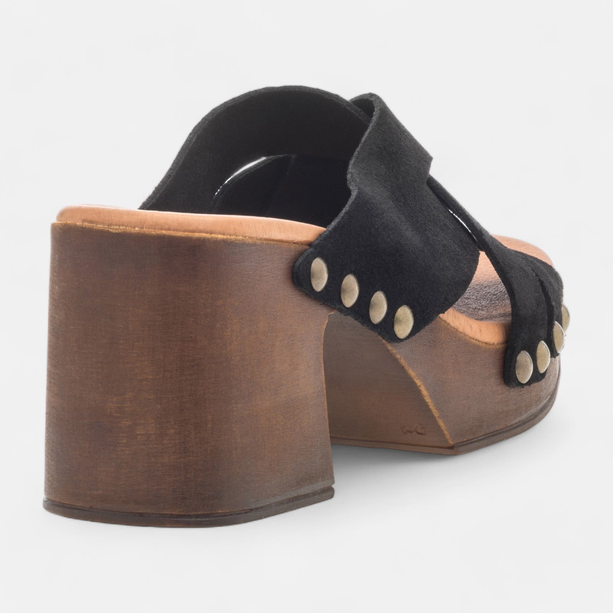 Chaussures semelle bois à talon Femme en cuir noir