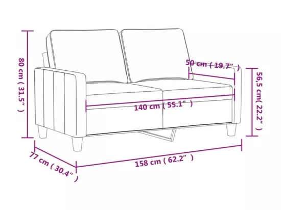Canapé à 2 places Gris clair 140 cm Tissu