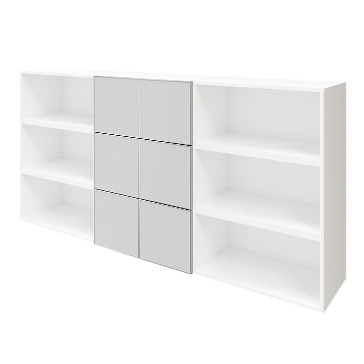 Buffet semi ouvert blanc 9 cases 6 portes grises claires mates GoodHome Atomia H. 112,5 x L. 225 x P. 37 cm