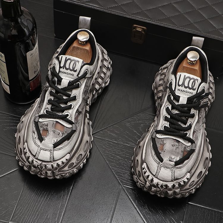 Mr Ozera - Platform Mesh Paneel Versleten Veterschoenen
