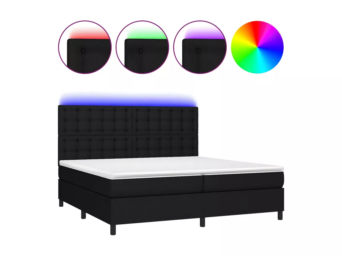 Sommier tapissier et matelas et LED Noir 200x200 cm Tissu