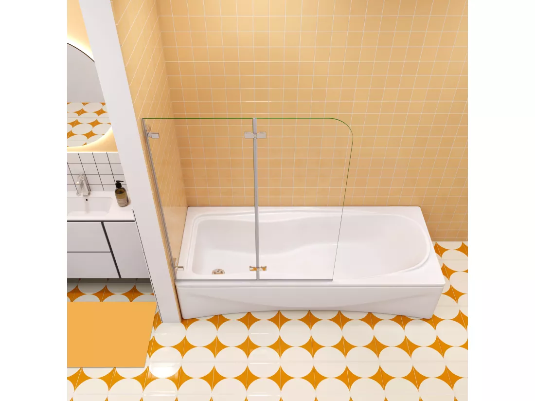 Aica pare baignoire 100x140cm,pivotant et repliable 180°,5mm verre de sécurit,Paroi de douche pliable pour baignoire,facile à nettoyer